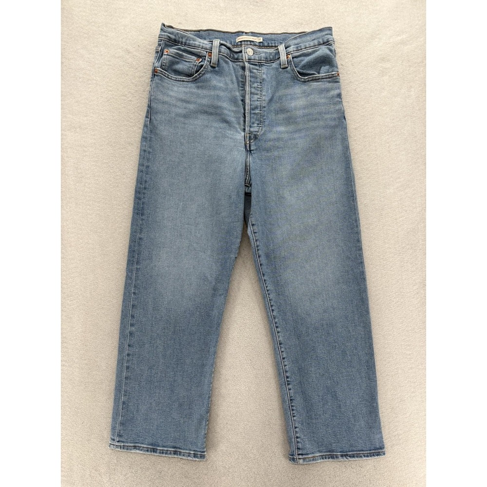 Levis Ribcage Straight Ankle Jeans Womens 32x27 Blue High Rise Button Fly Casual